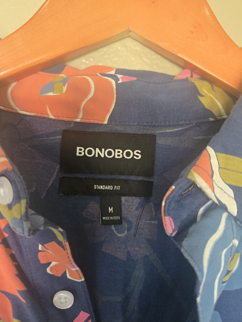 Bonobos Navy Short-Sleeve Floral Button-Down, Med, Casual, Preppy, Cotton, Golf - Picture 5 of 5